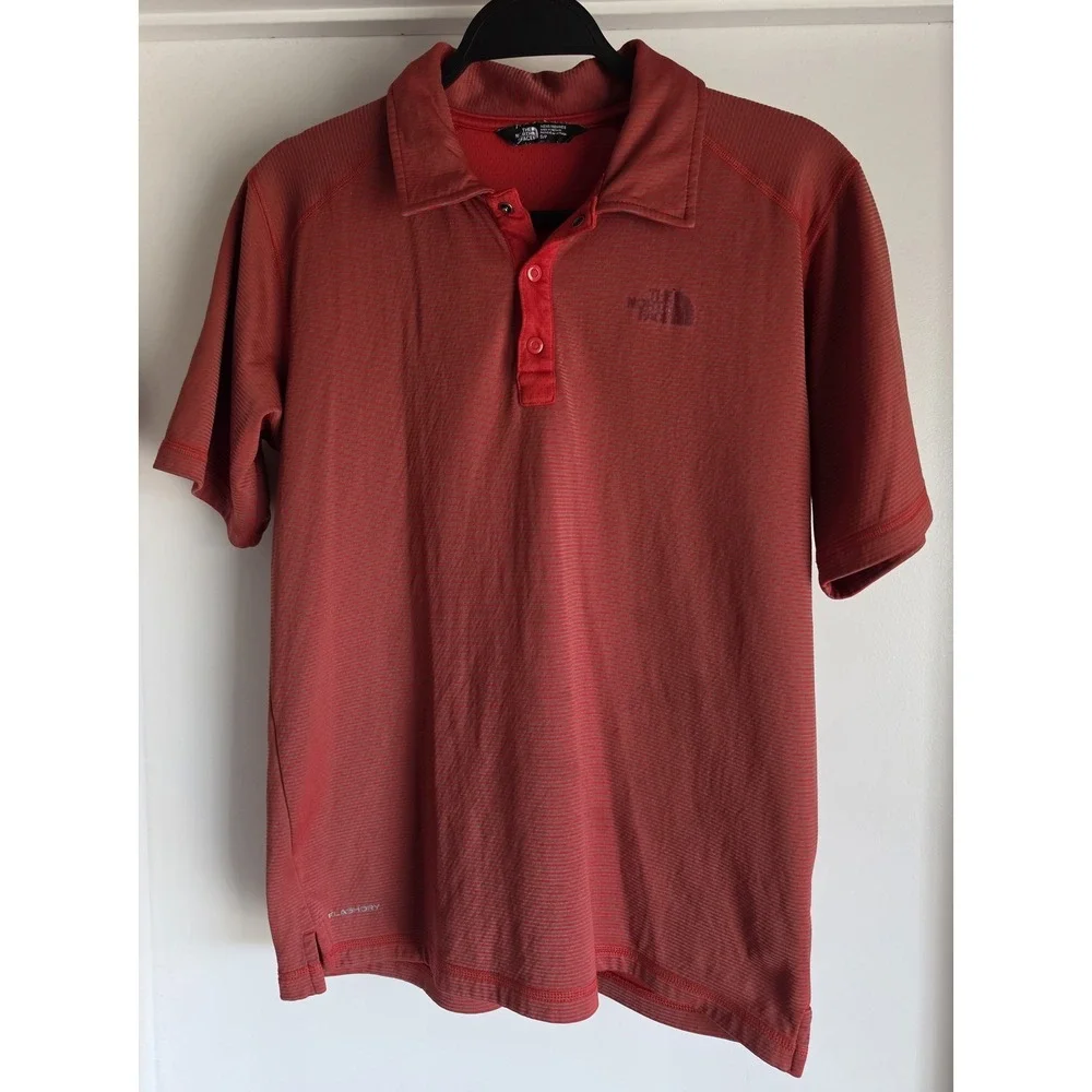 The North Face Polo Shirt Men S Red Striped Short Sleeve Collared Athleisure